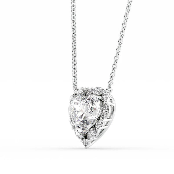 VVS1 Moissanite Pendant Hear Cut Halo Pendant