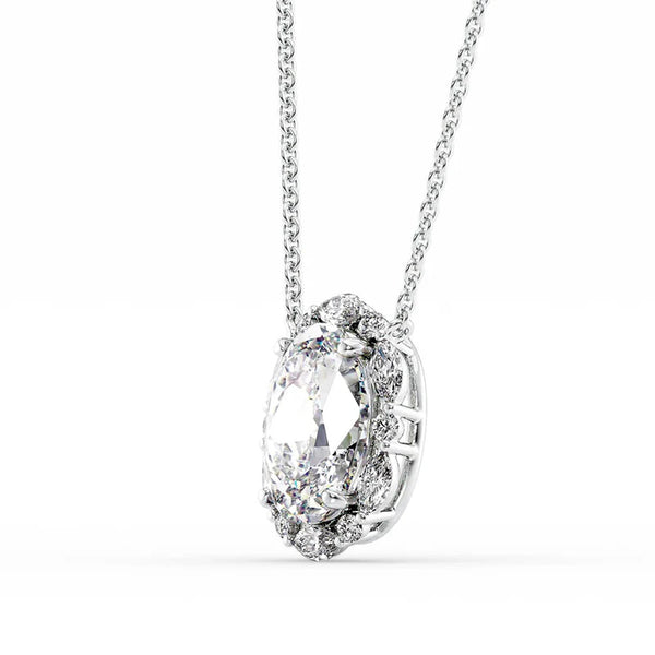 Oval Cut Moissanite Halo Pendant Gift For Women