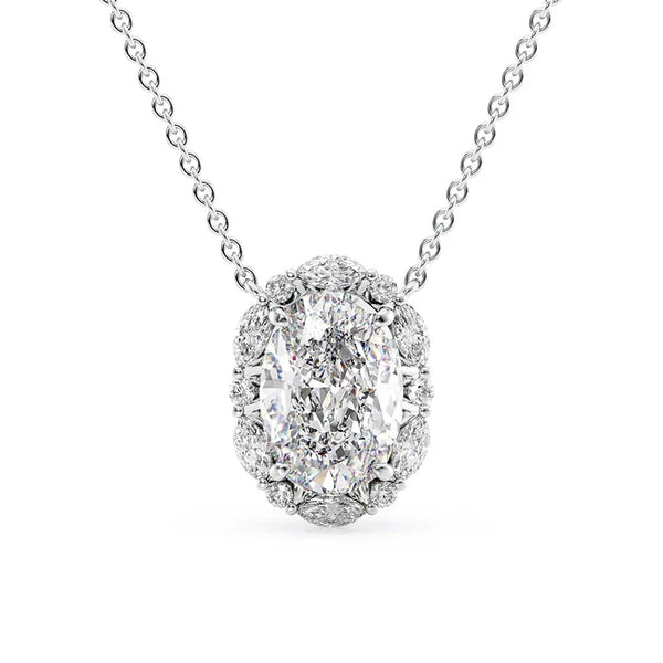 Oval Cut Moissanite Halo Pendant Gift For Women