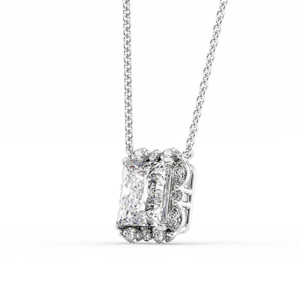Princess Cut Moissanite Unique Halo Pendant