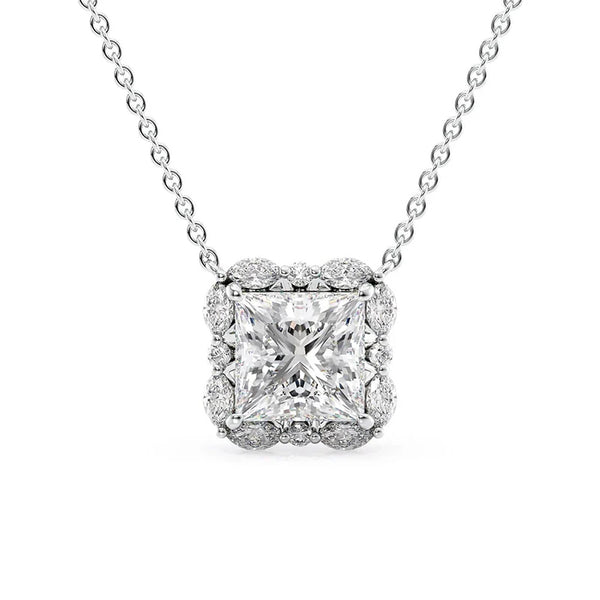 Princess Cut Moissanite Unique Halo Pendant
