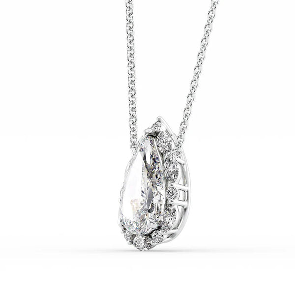 Pear Cut Moissanite Unique Halo Pendant For Her
