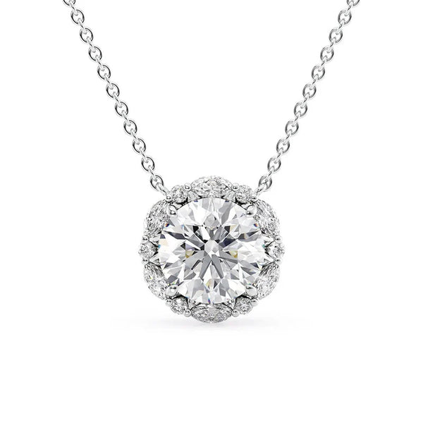 Round Brilliant Cut Halo Pendant Gift For Women