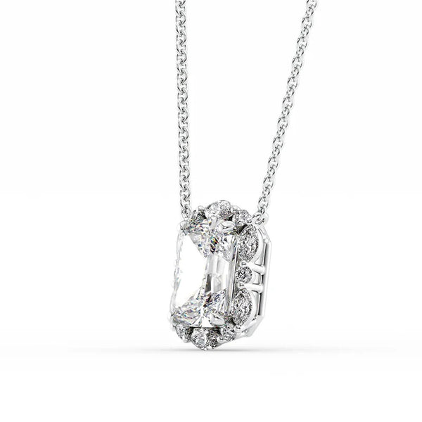 Radiant Cut VVS1 Moissanite Unique Halo Pendant