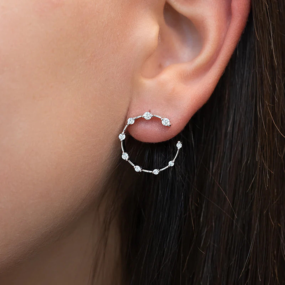 Distance Pave Moissanite Half Hoop Earrings in 14K White Gold