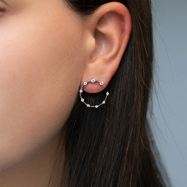 Distance Pave Moissanite Half Hoop Earrings in 14K White Gold