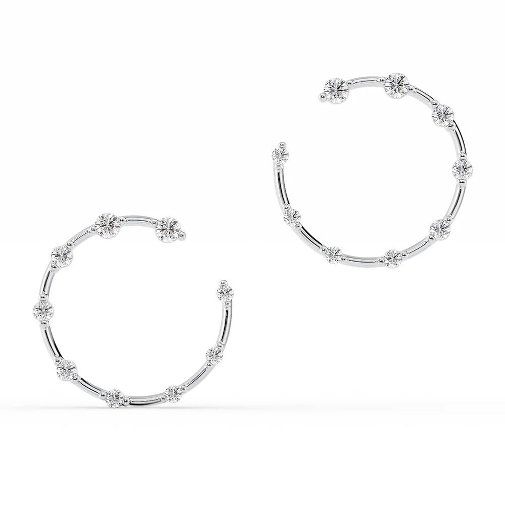 Distance Pave Moissanite Half Hoop Earrings in 14K White Gold
