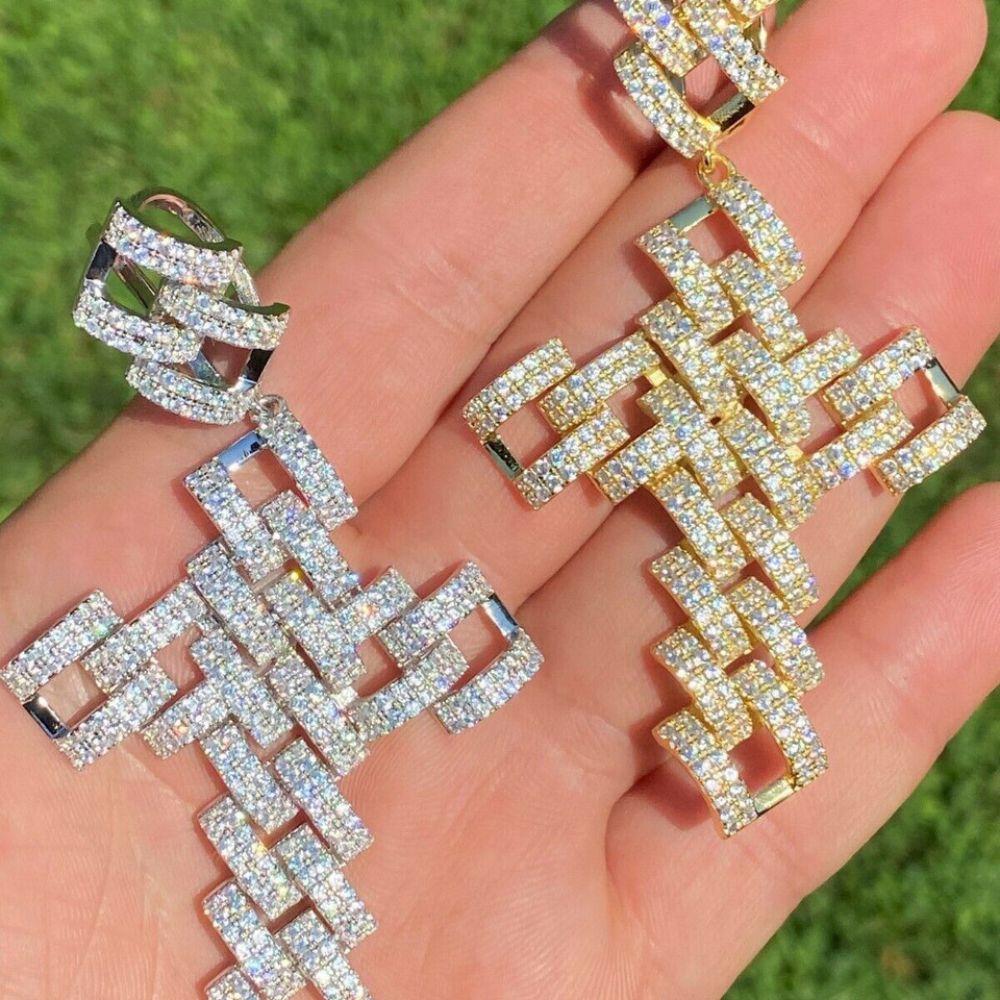 Iced Out Moissanite Diamond Cross Hip Hop Pendant For Men's