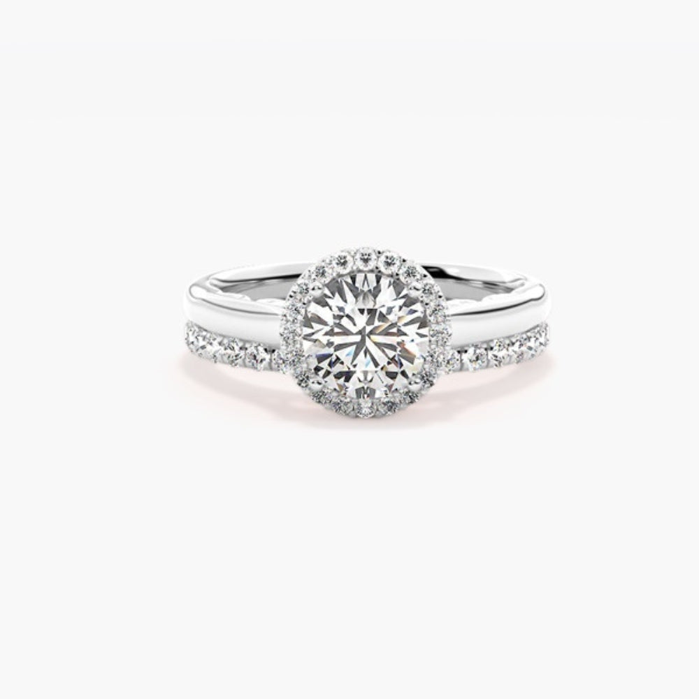 VVS1 Moissanite Round Cut Halo Bridal Ring Set
