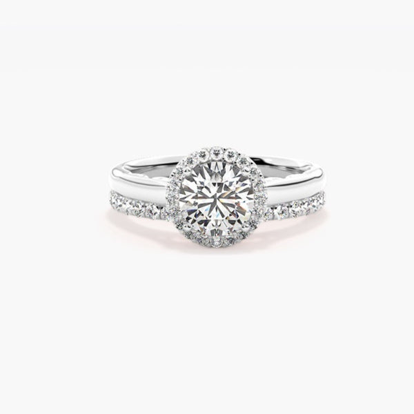 VVS1 Moissanite Round Cut Halo Bridal Ring Set