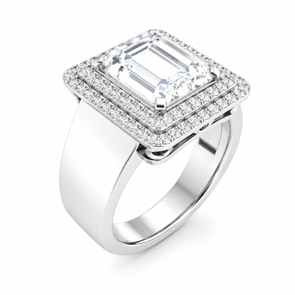 Emerald Cut Lab Grown Diamond Double Halo Engagement Ring