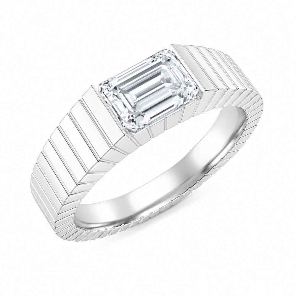 Emerald Cut Bar Set Solitaire Lab Grown Diamond Engagement Ring For Men