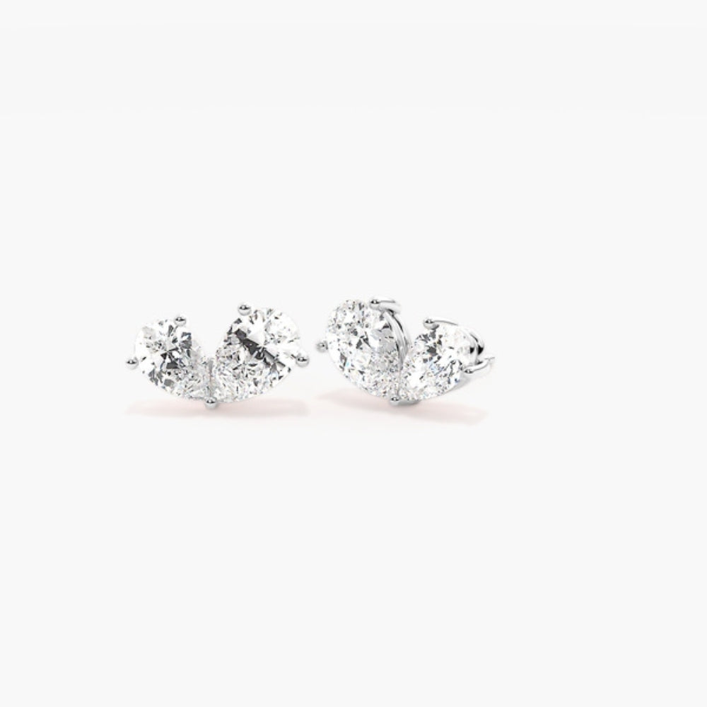 Pear Cut Moissanite Two Stone Stud Earring