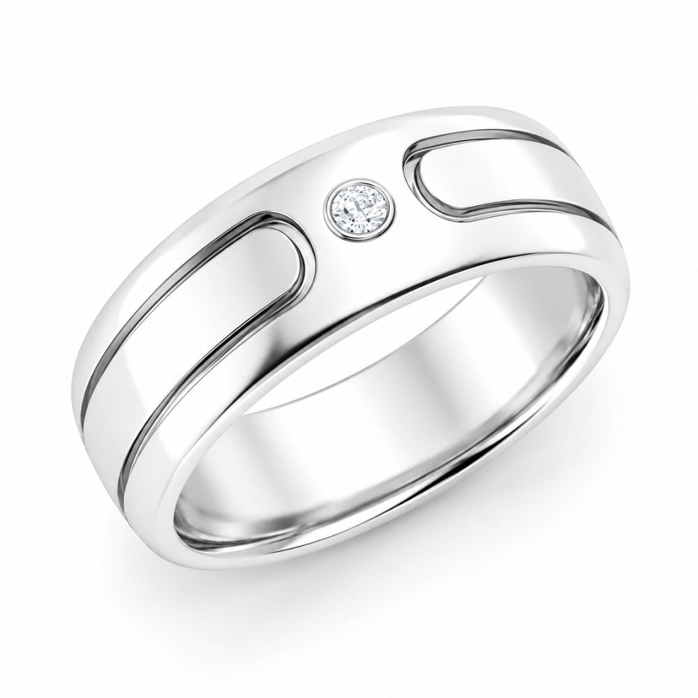 Round Cut Lab Grown Diamond Bezel Set Men's Wedding Band