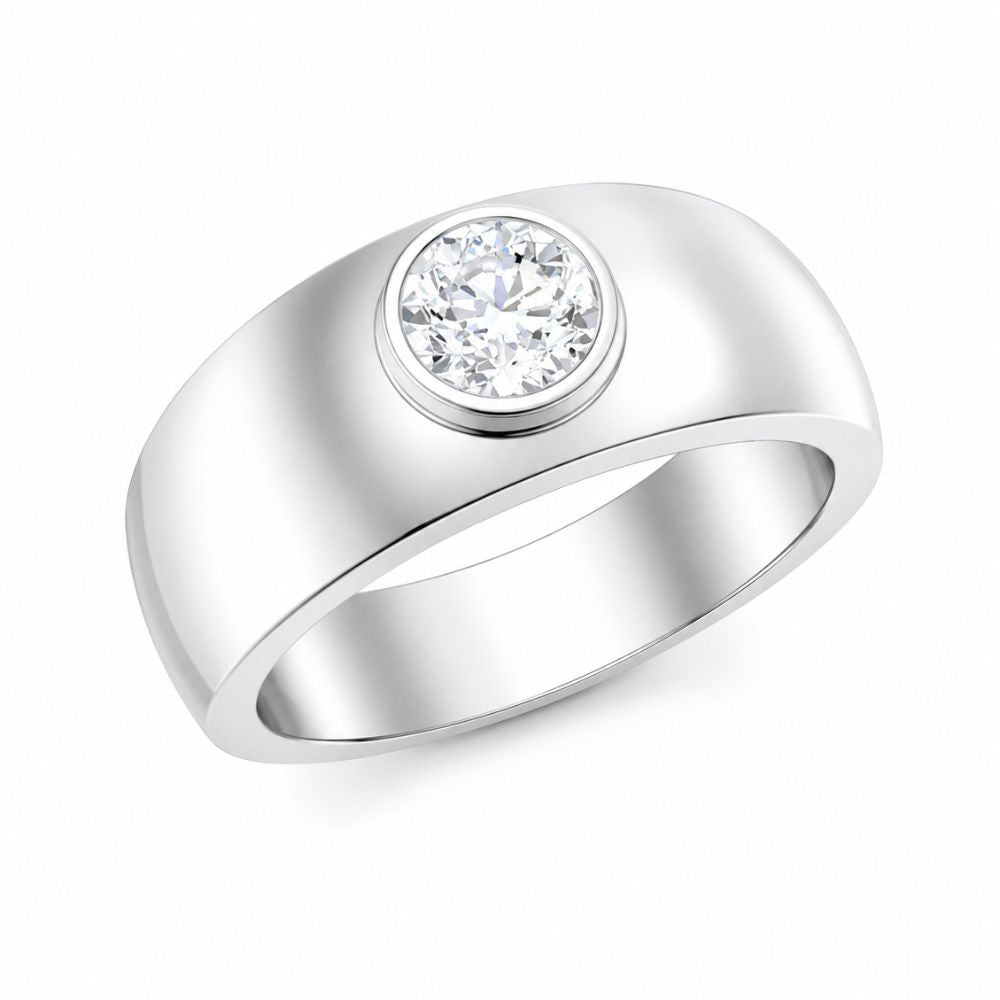 Round Cut Lab Grown Diamond Bezel Set Solitaire Men's Ring For Anniversary Gift