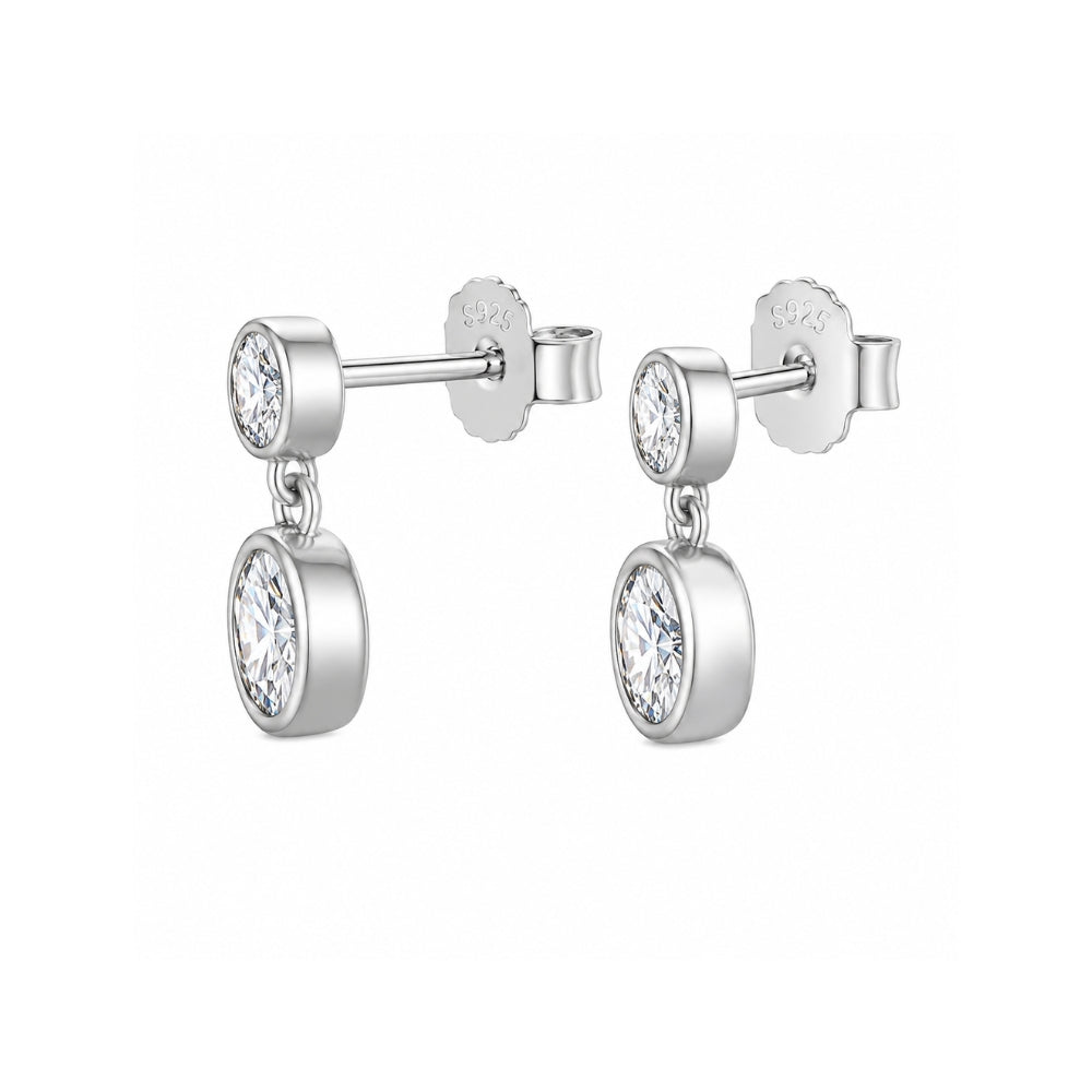 Bezel Set Moissanite Round Cut Drop Dangle Earrings For Her