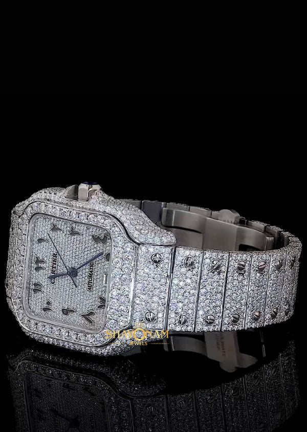 Iced Out Moissanite Diamond Arabic Numeral Dial Watch