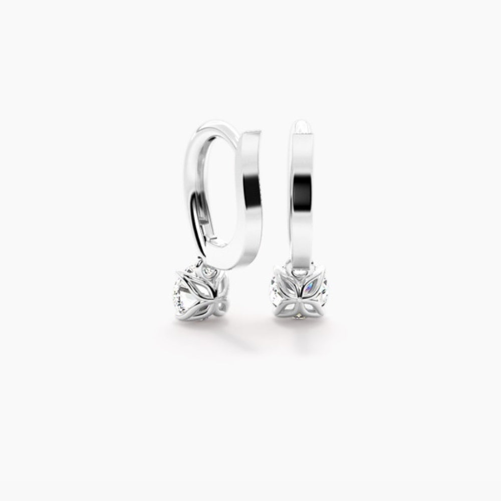 Round Cut Moissanite Solitaire Hoop Earrings