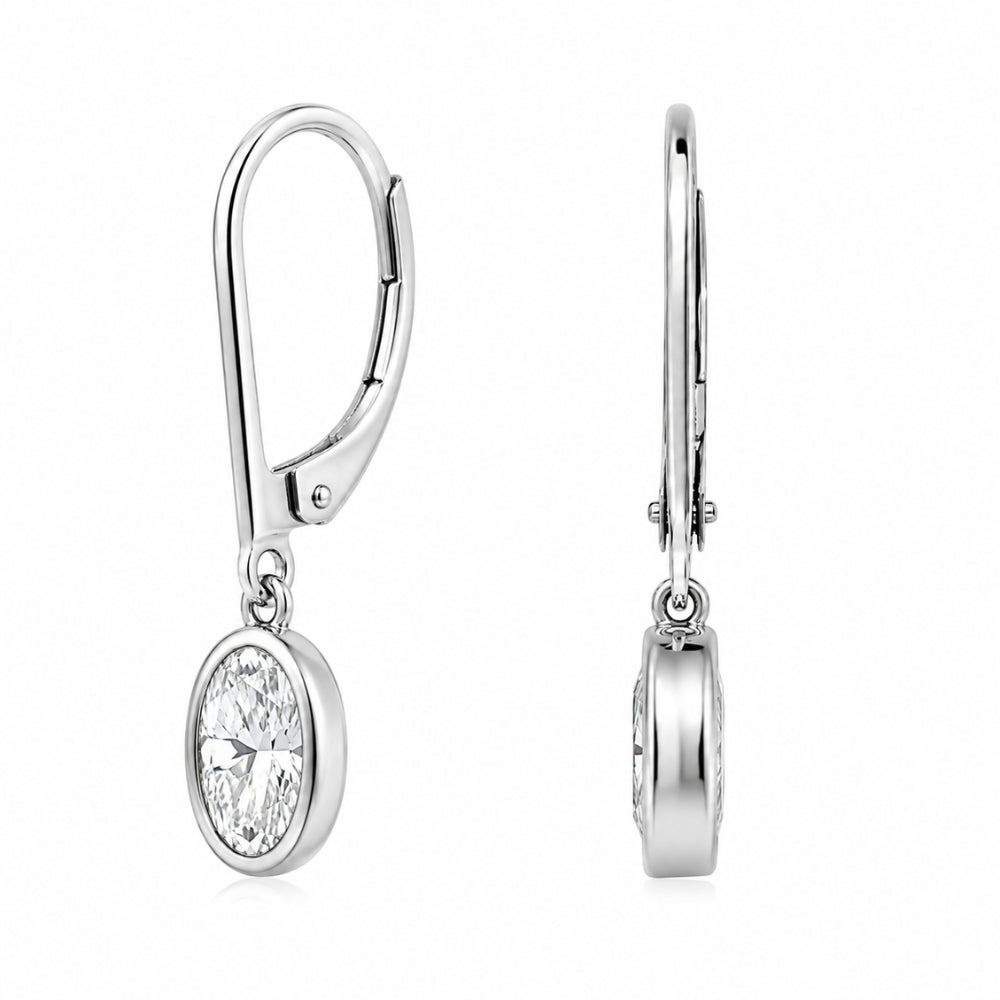 Solitaire Round Cut Bezel Set Moissanite Women's Drop Earrings