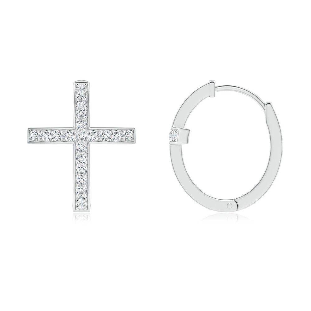 Moissanite Round Cut Pave Set Cross Hoop Earrings