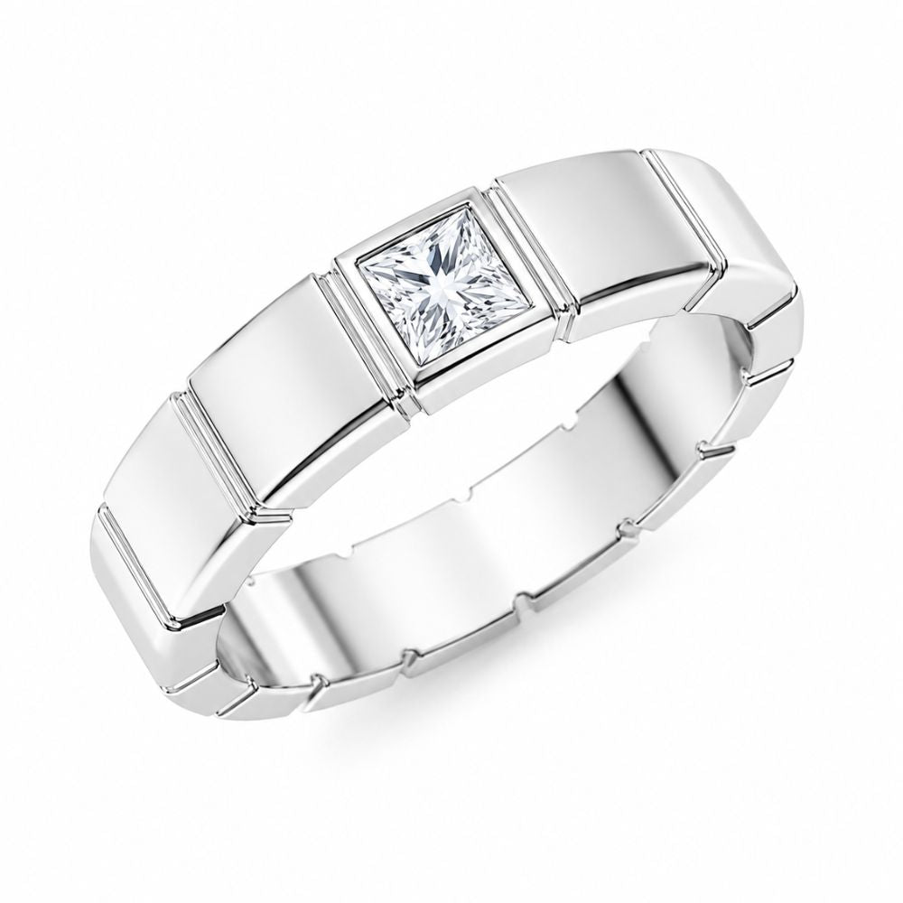 Princess Cut Lab Grown Diamond Bezel Set Wedding Band