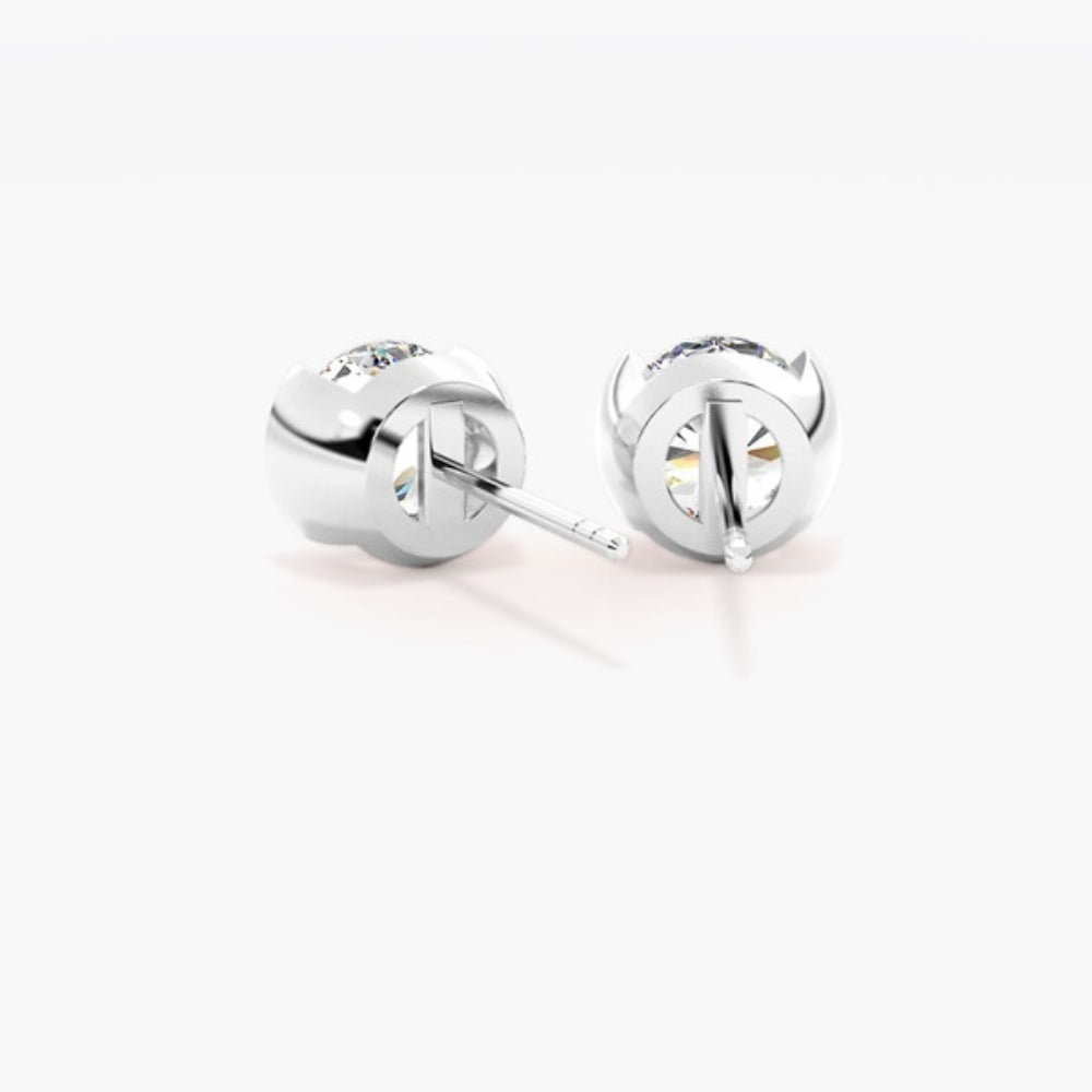 Round Cut Semi Bezel Set Moissanite Solitaire Earring