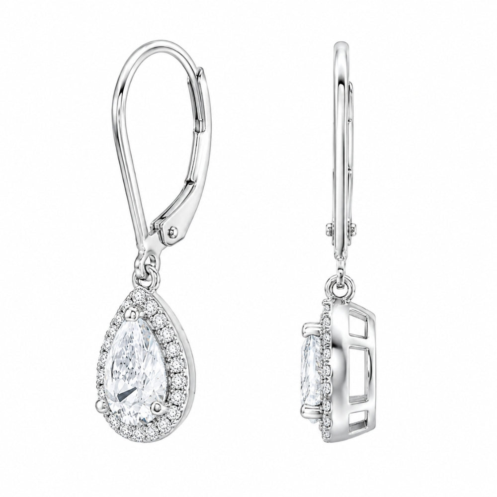 Pear Cut Halo Style Moissanite Classic Drop Dangle Earring