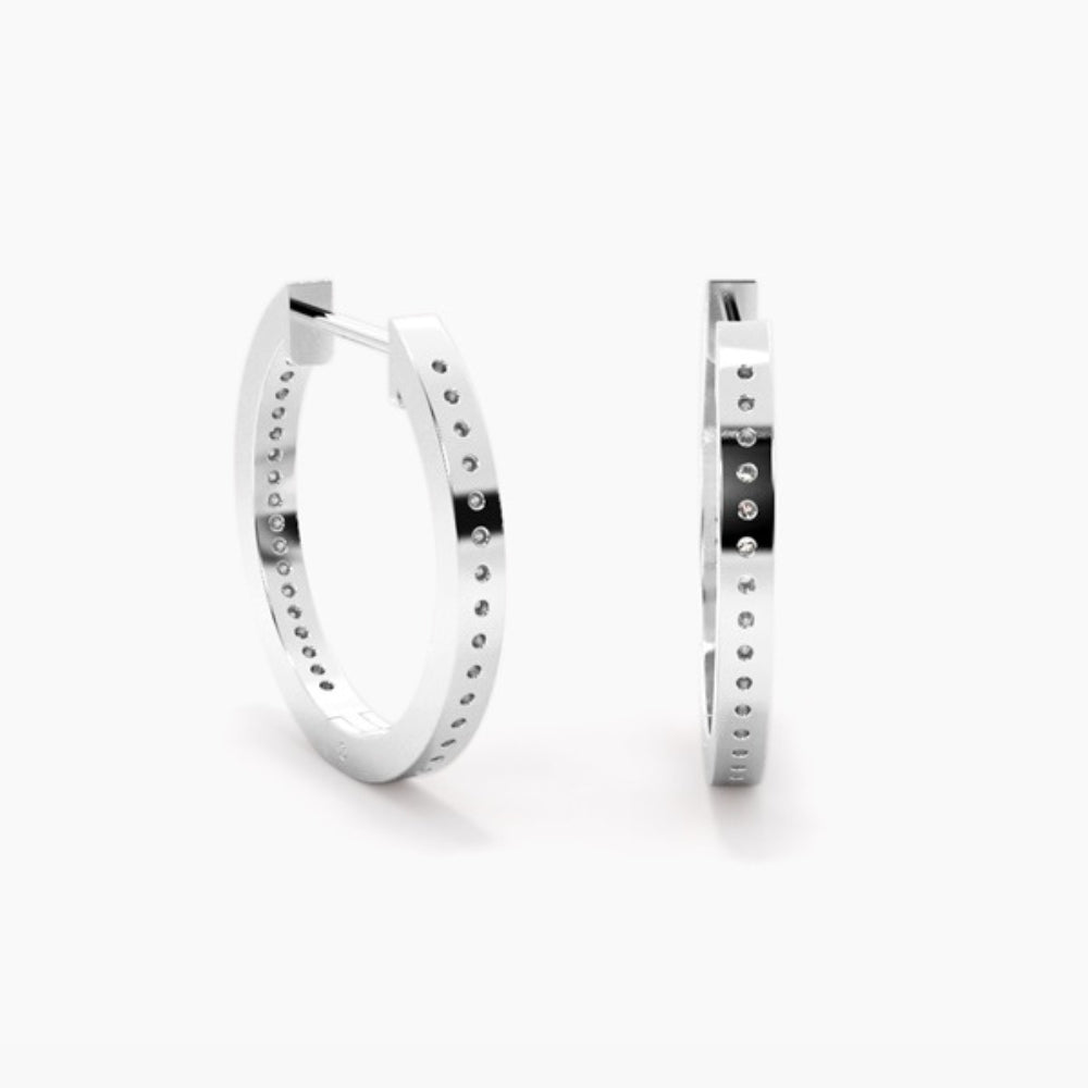 Moissanite Round Cut Pave Set Hoop Earrings