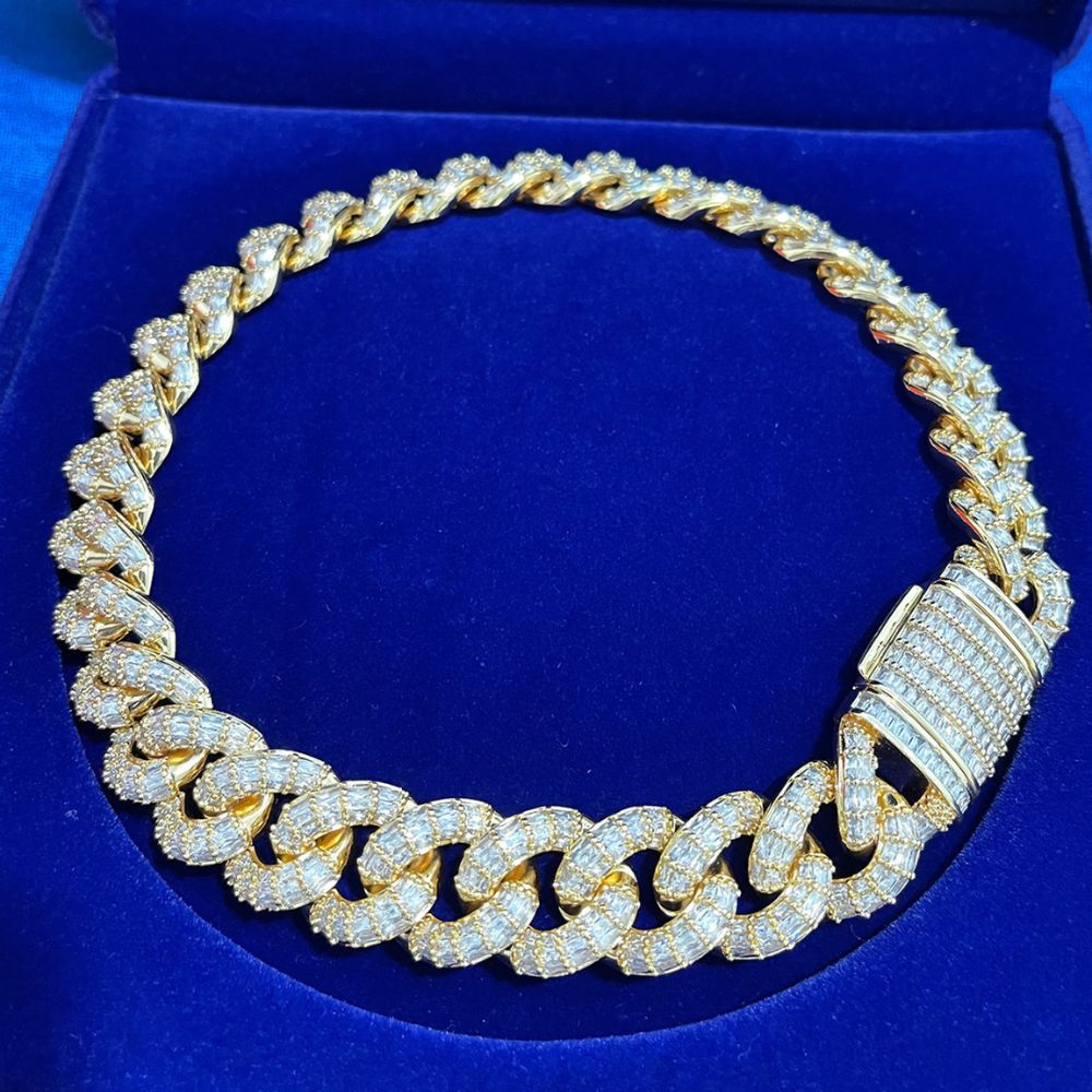 Baguette Cut Lab Grown Diamond Cuban Link Chain