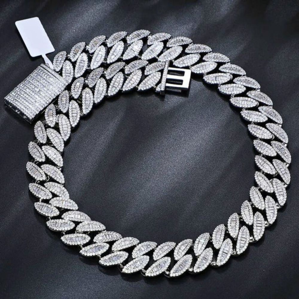 Lab Grown Diamond Round & Baguette Cut Iced Out Chain For Men