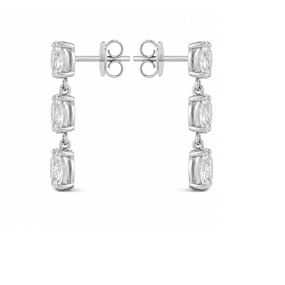 Oval Cut Moissanite Three Stone Drop Dangle Earrings