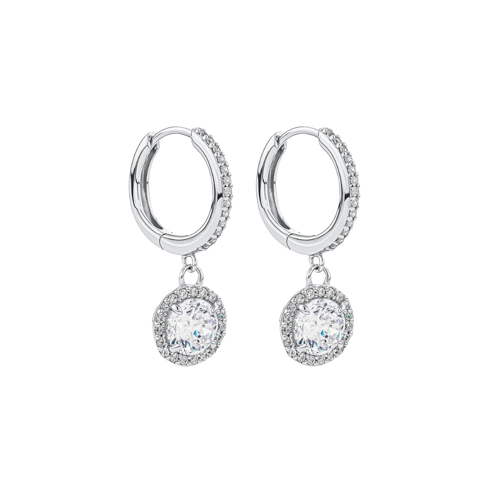 Halo Style Round Cut Moissanite Drop Dangle Earrings