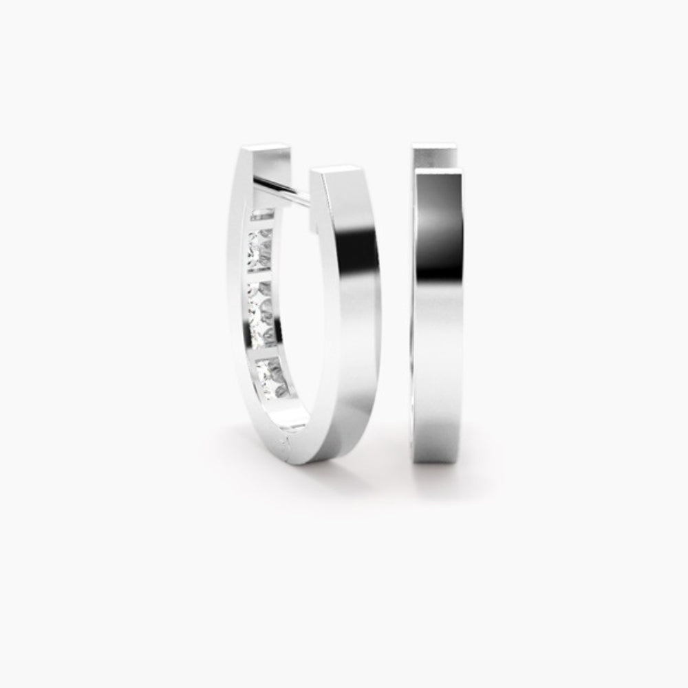 Channel Set Round Cut Moissanite Hoop Earrings