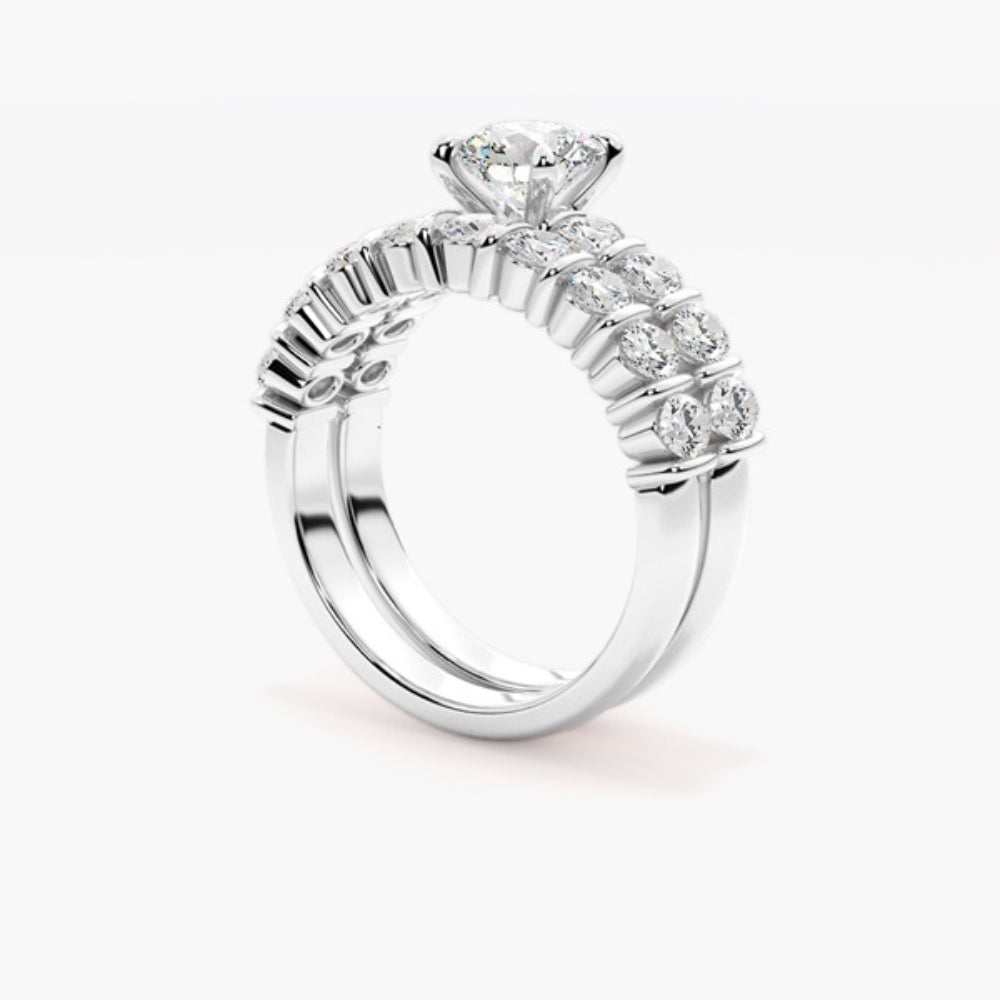 Colorless Moissanite Round Cut Bar Set Anniversary Gift Ring Set