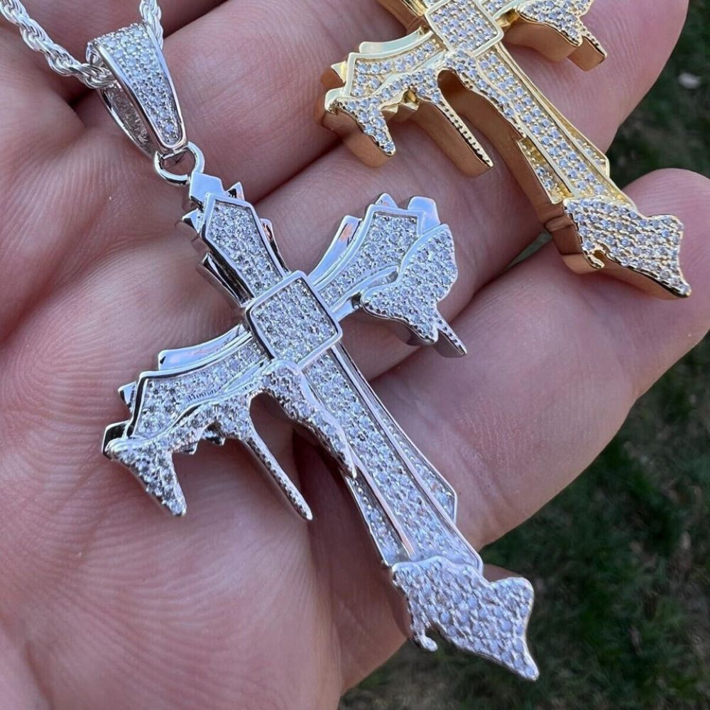 Iced Out Moissanite Diamond Cross Bling Pendant For Men's