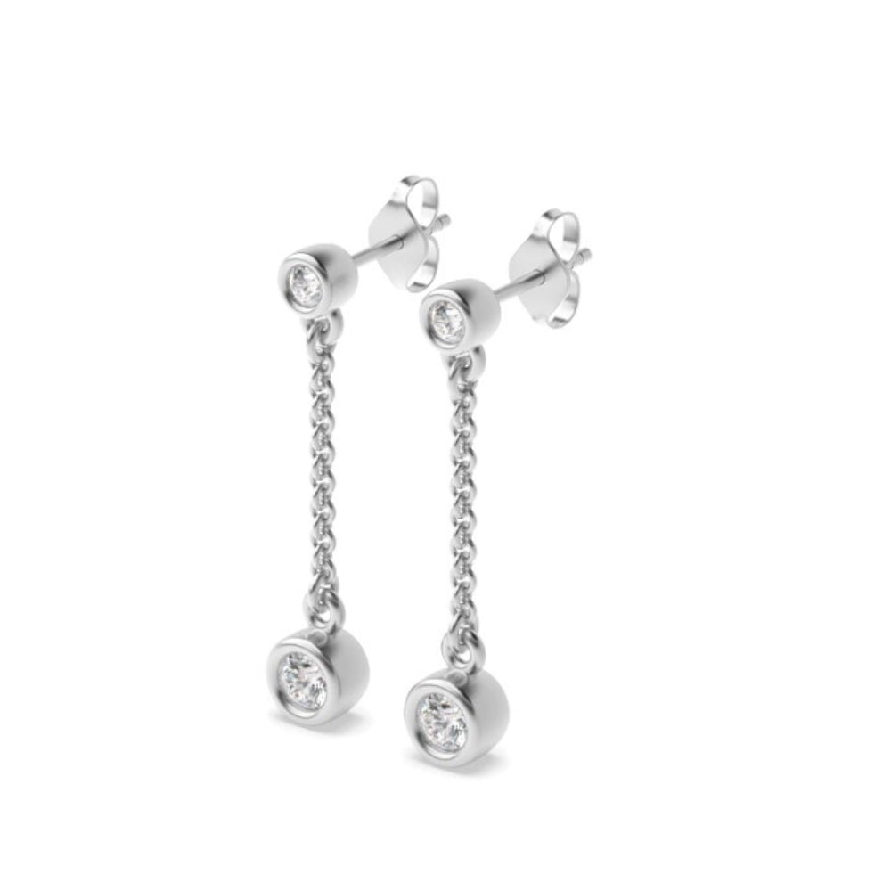 Round Cut Moissanite Bezel Set Chain Drop Earrings