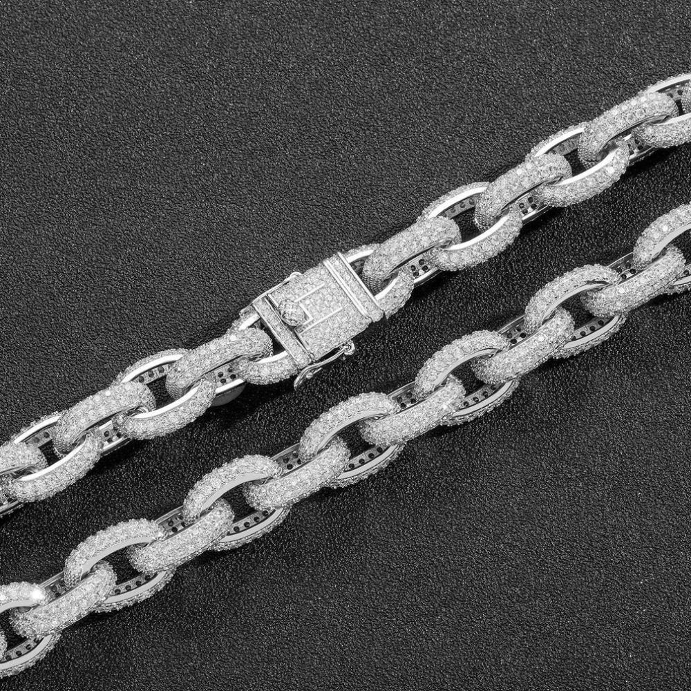 Round Cut Moissanite Iced Out Rolo Link Hip Hop Rapper Chain