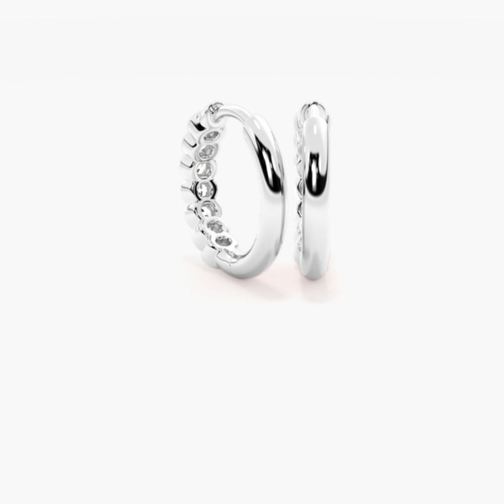 Moissanite Round Cut Half Bezel Hoop Earring