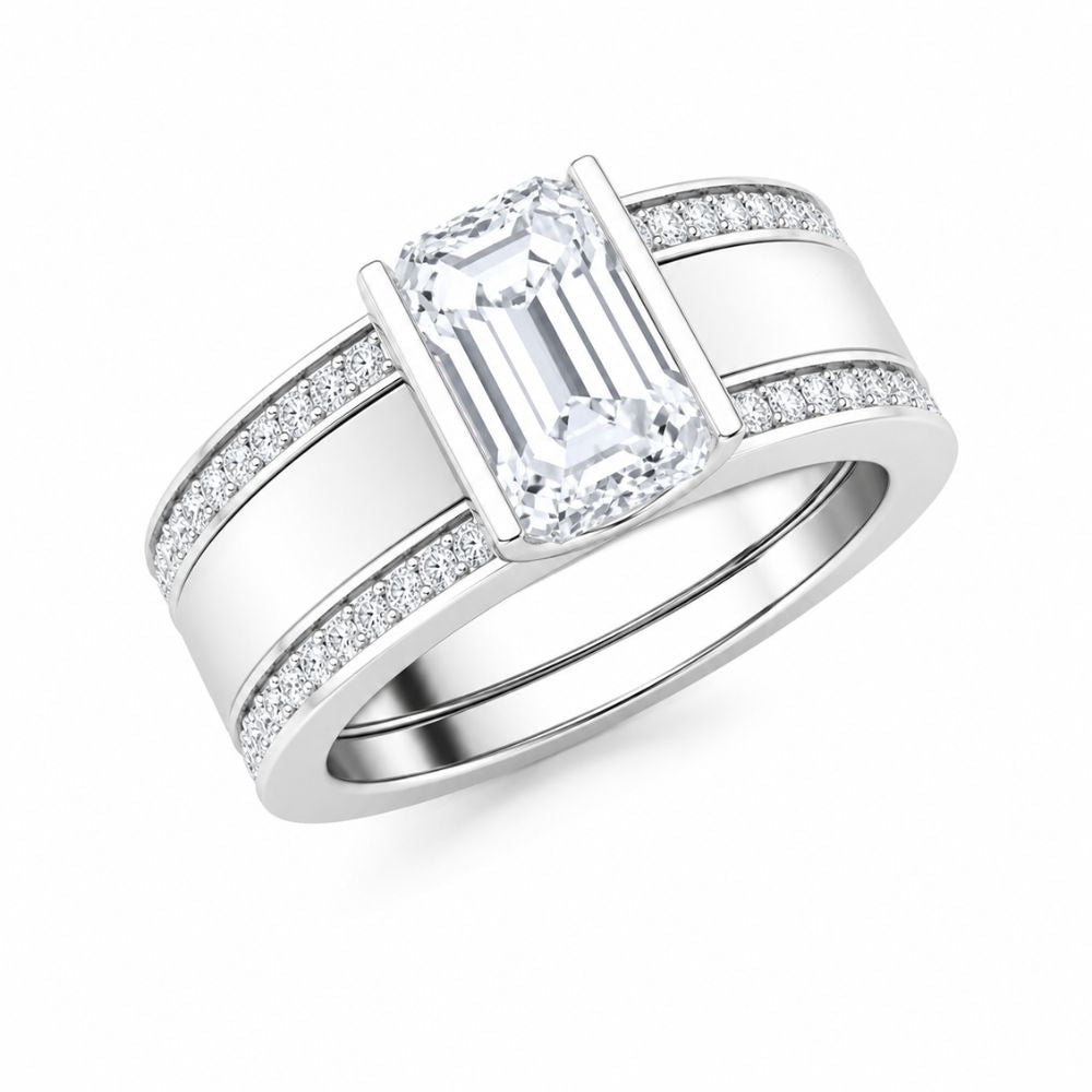 Emerald Cut Lab Grown Diamond Bar Set Engagement Ring
