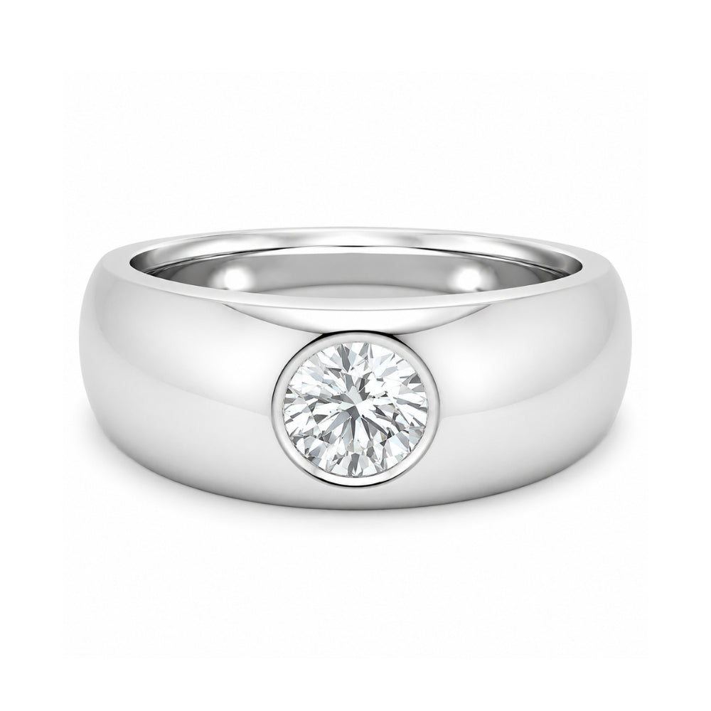 Round Cut Lab Grown Diamond Bezel Set Men's Ring For Birthday Gift