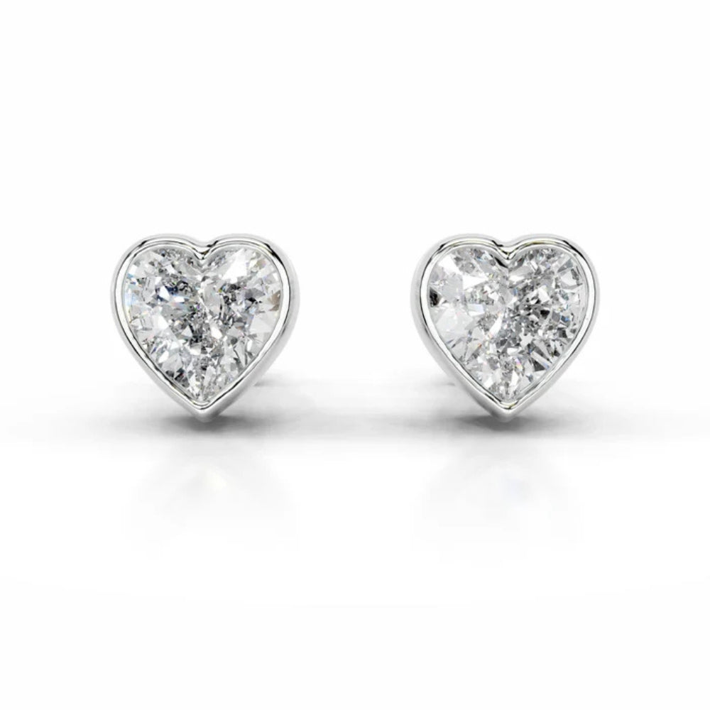Moissanite Heart Cut Solitaire Bezel Set Stud Earring