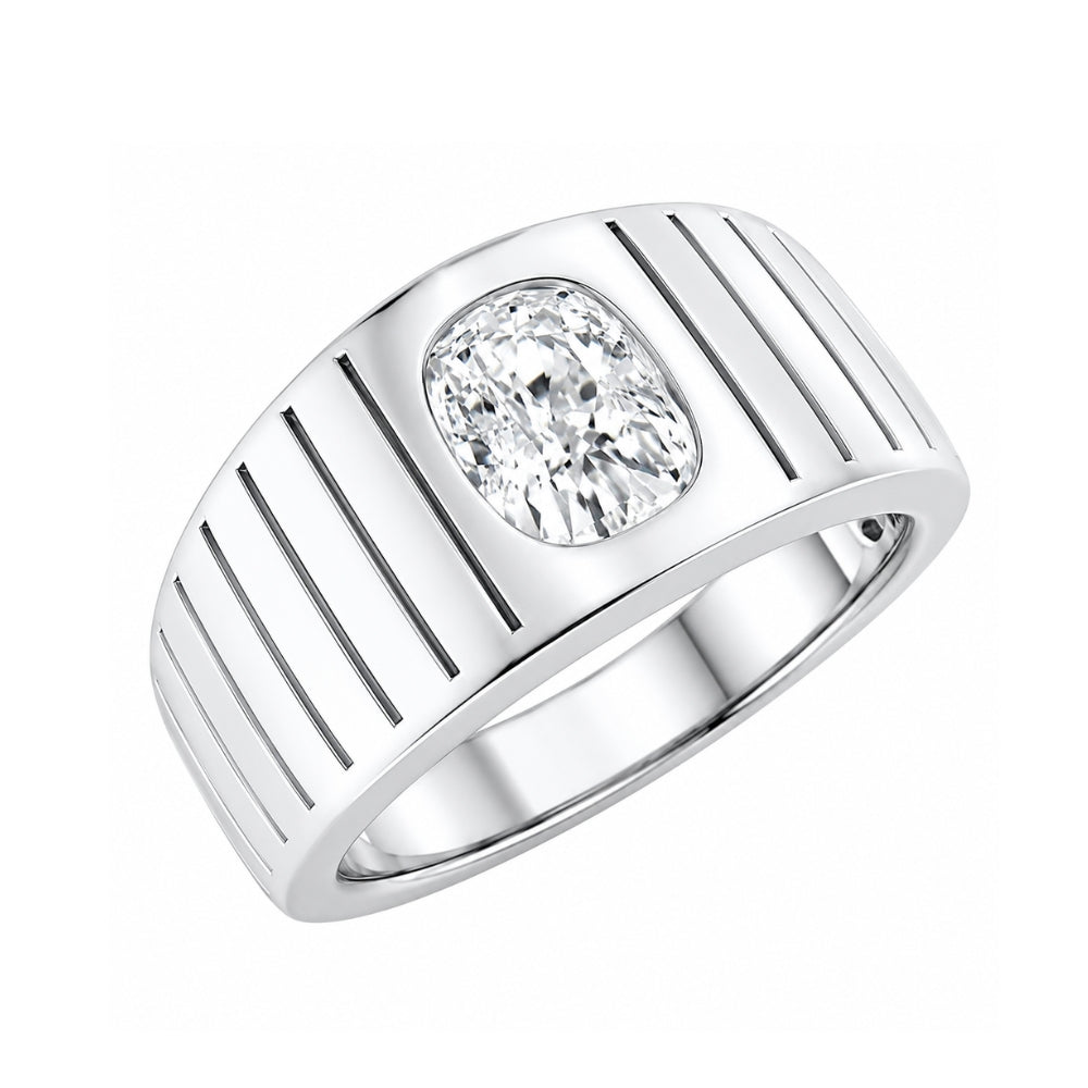 Elongated Cushion Cut Solitaire Flush Set Engagement Ring