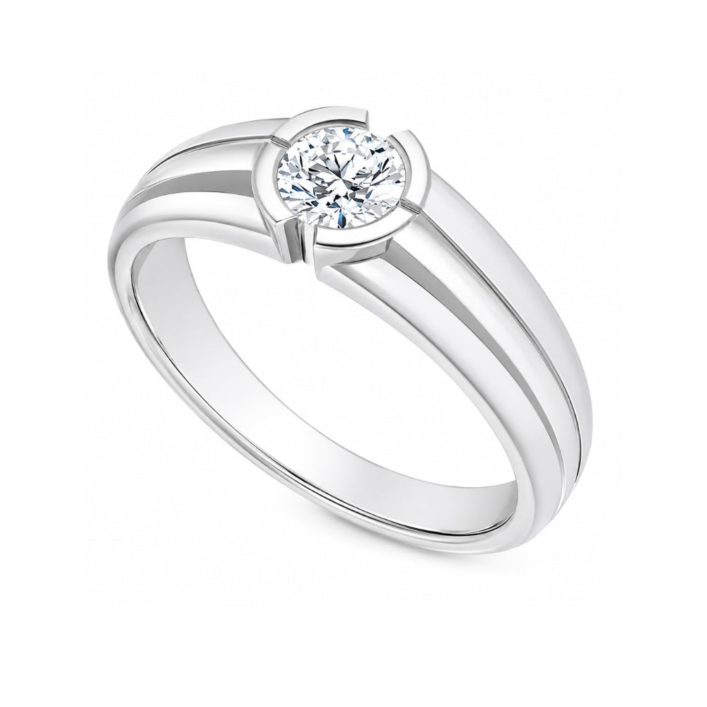 Lab Grown Diamond Round Cut Solitaire Half Bezel Set Engagement Ring