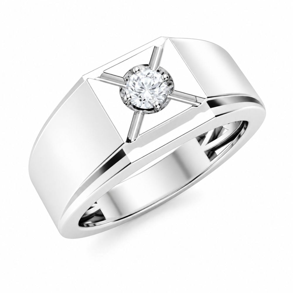 Round Cut Solitaire Lab Grown Diamond Classic Engagement Ring For Men