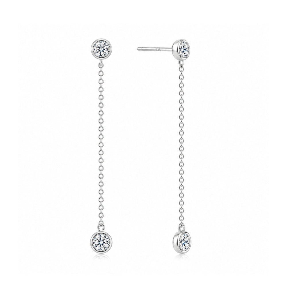VVS1 Moissanite Round Cut Bezel Set Drop Dangle Earrings
