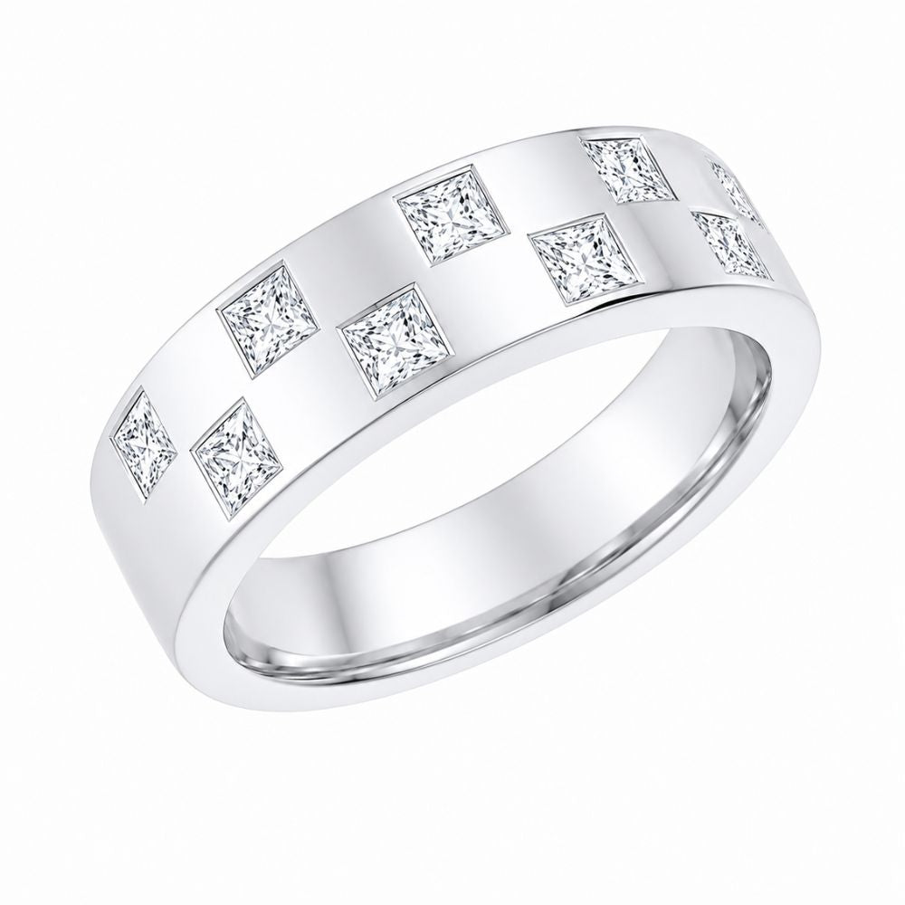 Princess Cut Lab Grown Diamond Flush Set Wedding Band