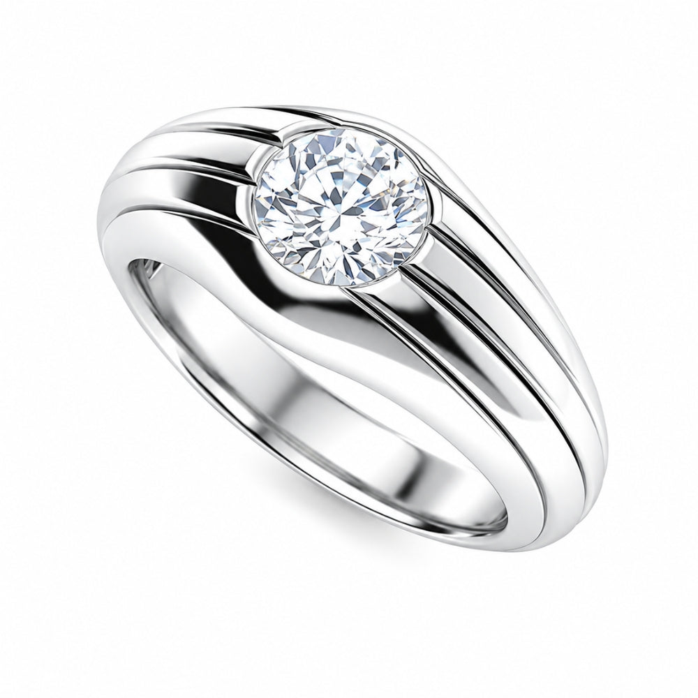 Lab Grown Diamond Round Cut Solitaire Flush Set Engagement Ring