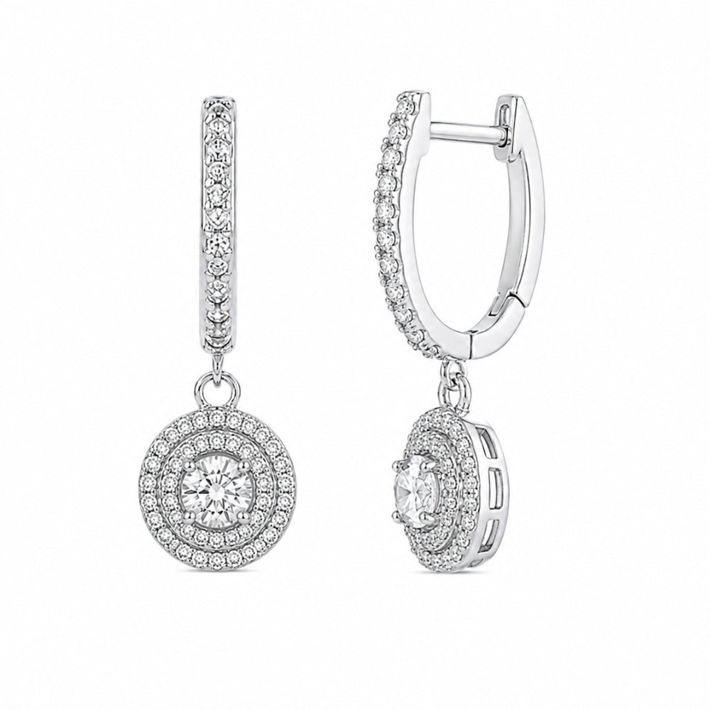 Double Halo Style Round Cut Moissanite Earrings For Her