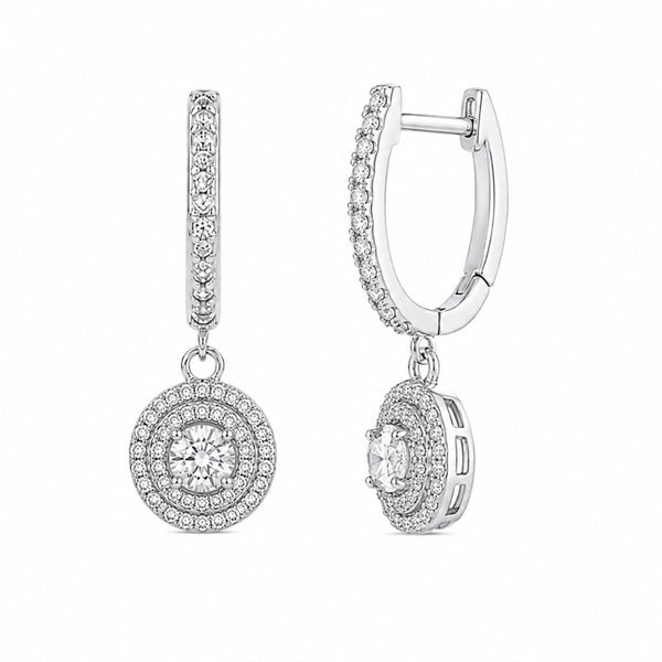 Double Halo Style Round Cut Moissanite Earrings For Her