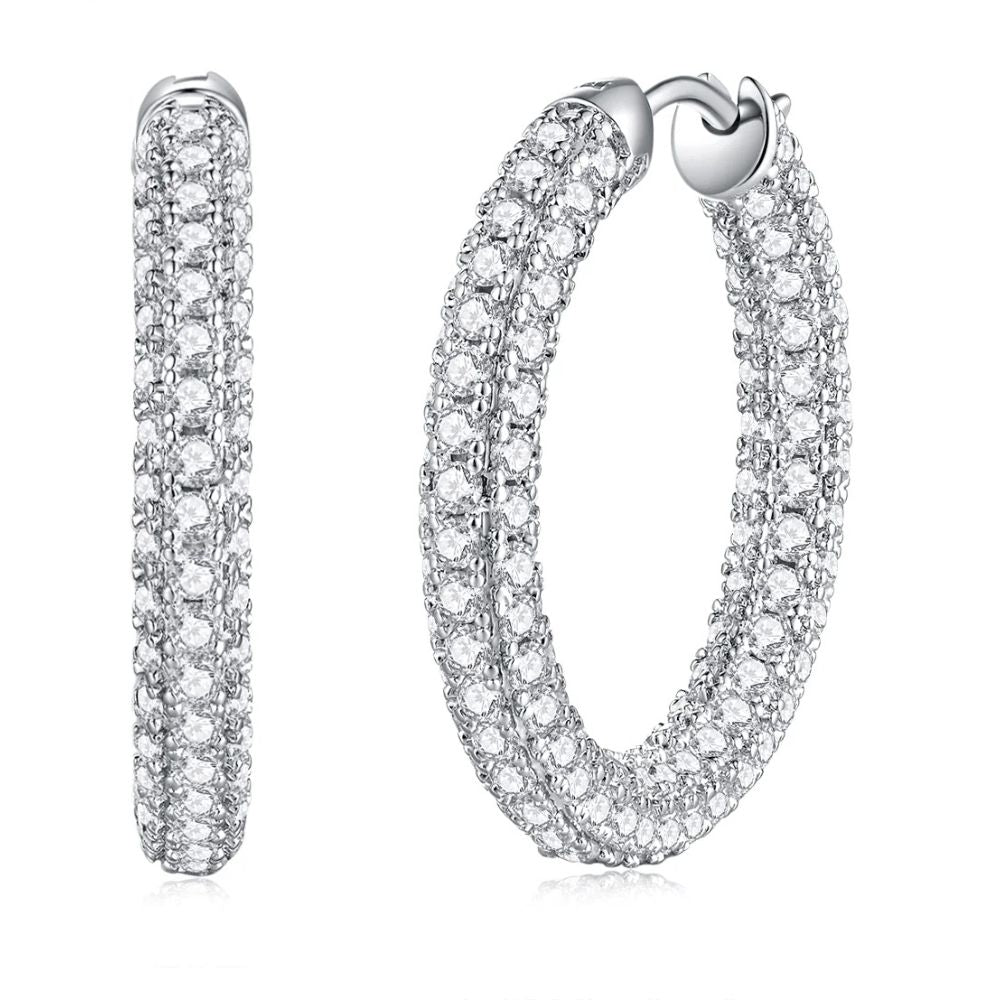 Round Cut Moissanite Hoop Earrings For Anniversary Gift